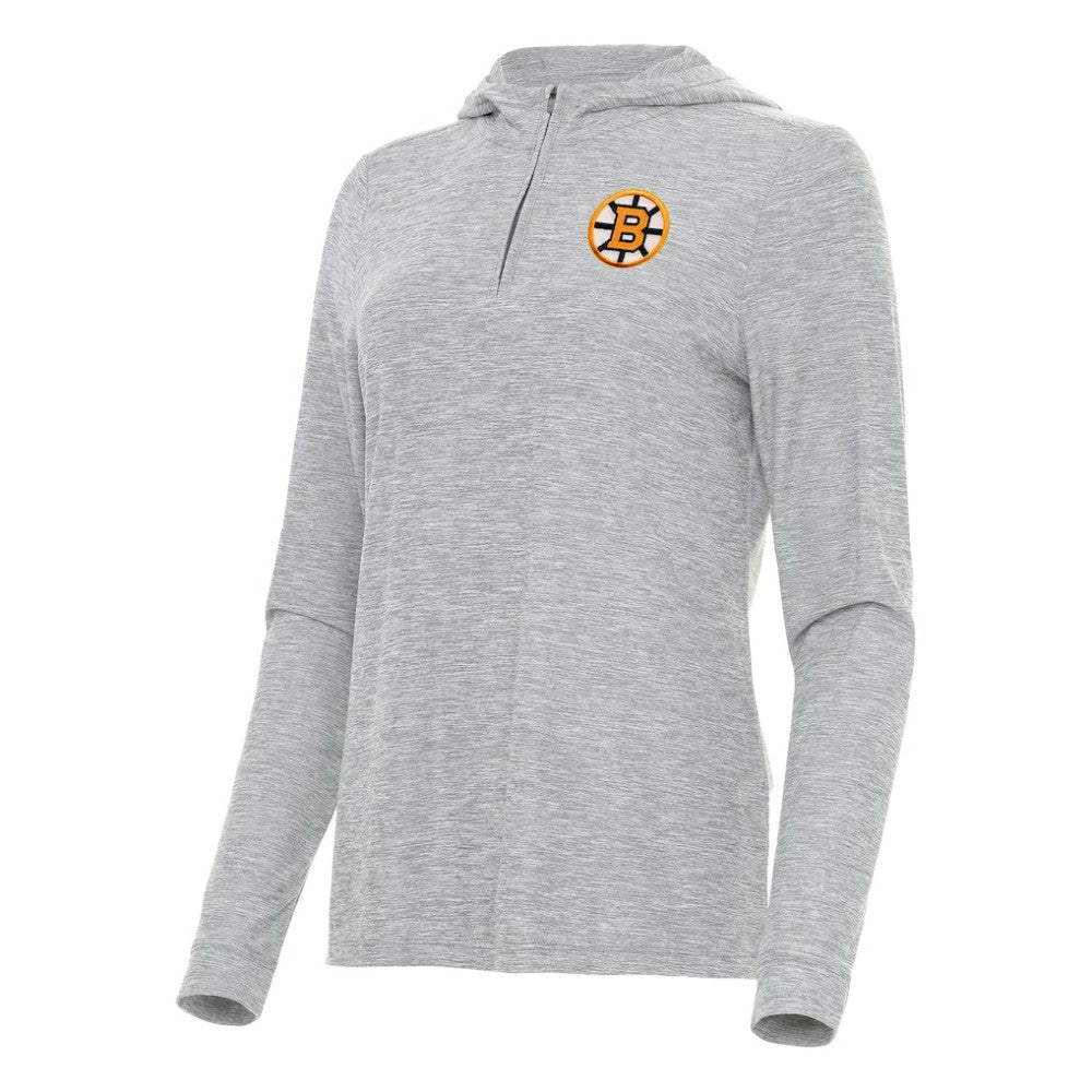 Boston Bruins Antigua Women's Daybreak Quarter-Zip Hoodie - Heather Gray - NHL