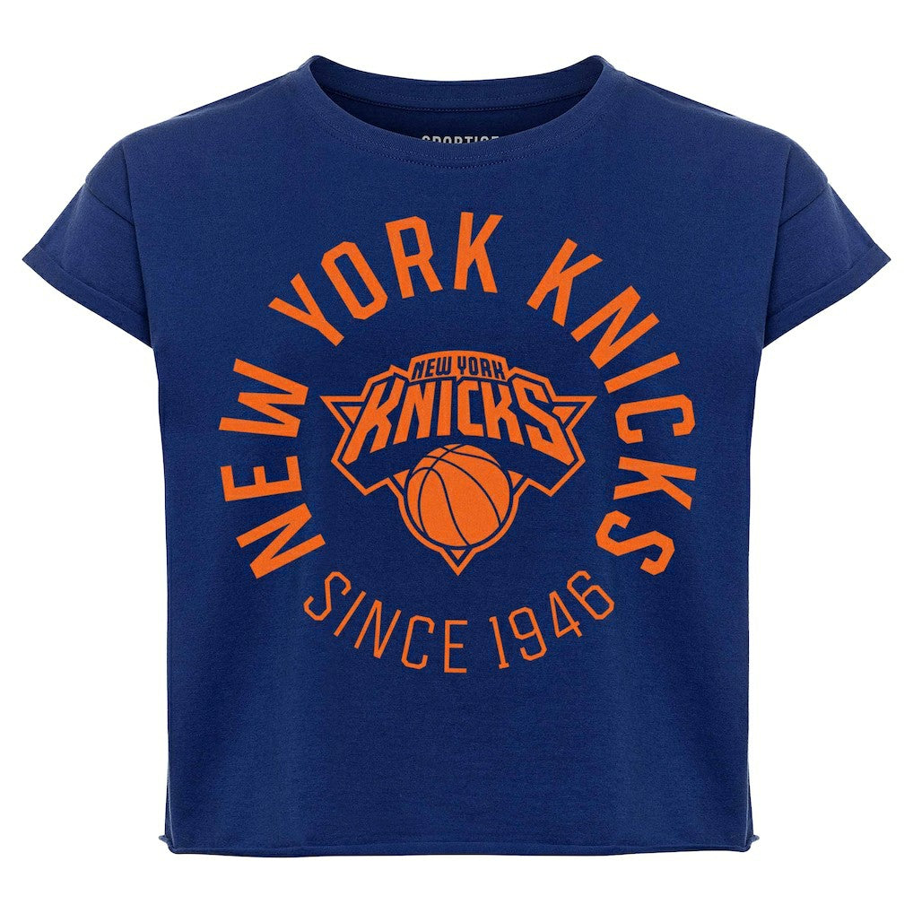 New York Knicks Sportiqe Women's Cropped Genuine Issue Collection Alana T-Shirt Navy - NBA