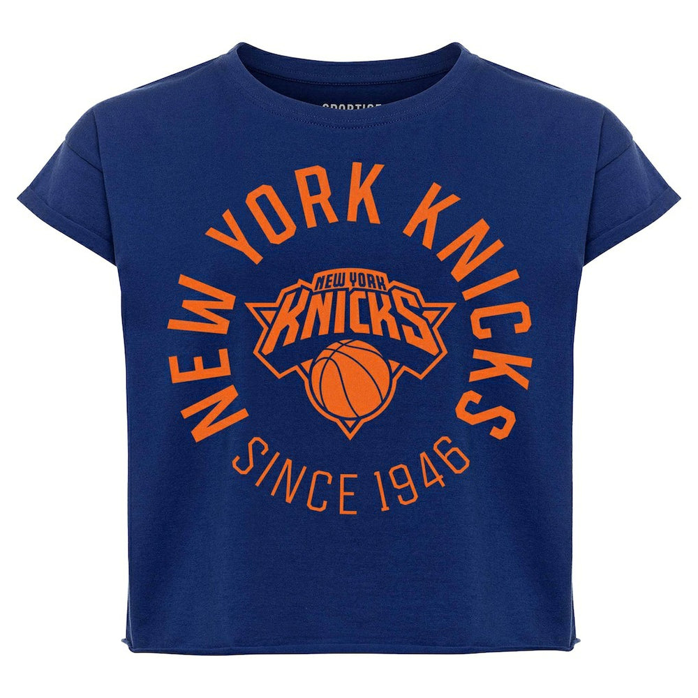 New York Knicks Sportiqe Women's Cropped Genuine Issue Collection Alana T-Shirt Navy - NBA