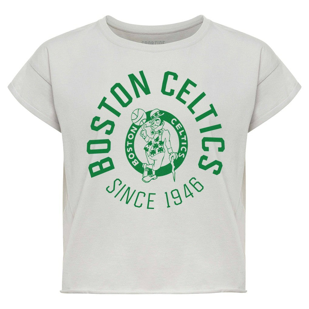 Boston Celtics Sportiqe Women's Cropped Genuine Issue Collection Alana T-Shirt Gray - NBA