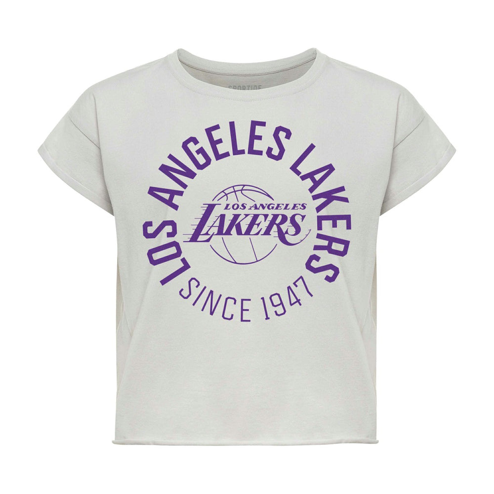 Los Angeles Lakers Sportiqe Women's Cropped Genuine Issue Collection Alana T-Shirt Gray - NBA