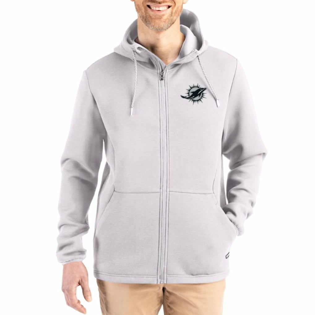 Miami Dolphins Cutter & Buck Roam Epic Comfort Recycled Full-Zip Hoodie Jacket Gray | NFL