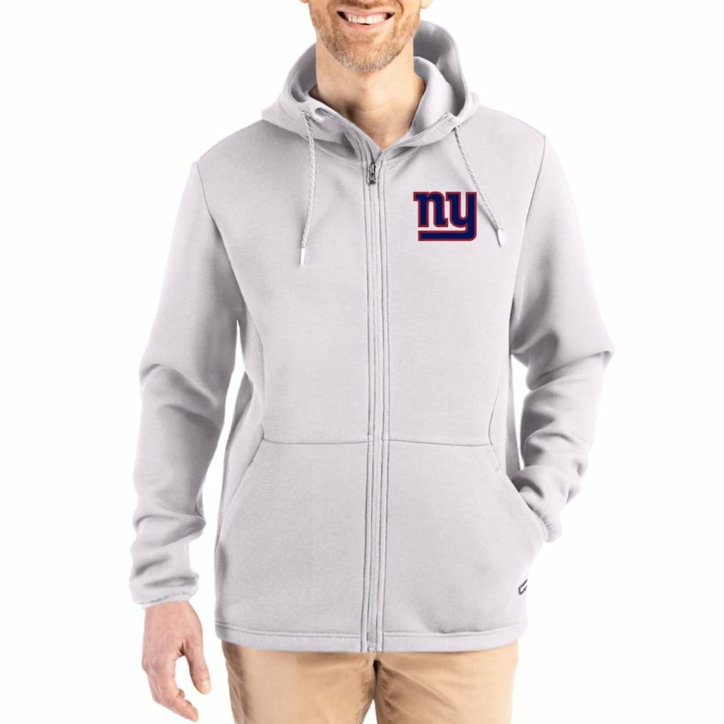 New York Giants Cutter & Buck Roam Epic Comfort Recycled Full-Zip Hoodie Jacket Gray | NFL