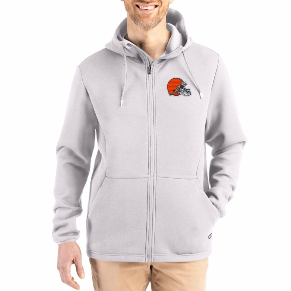 Cleveland Browns Cutter & Buck Roam Epic Comfort Recycled Full-Zip Hoodie Jacket Gray | NFL