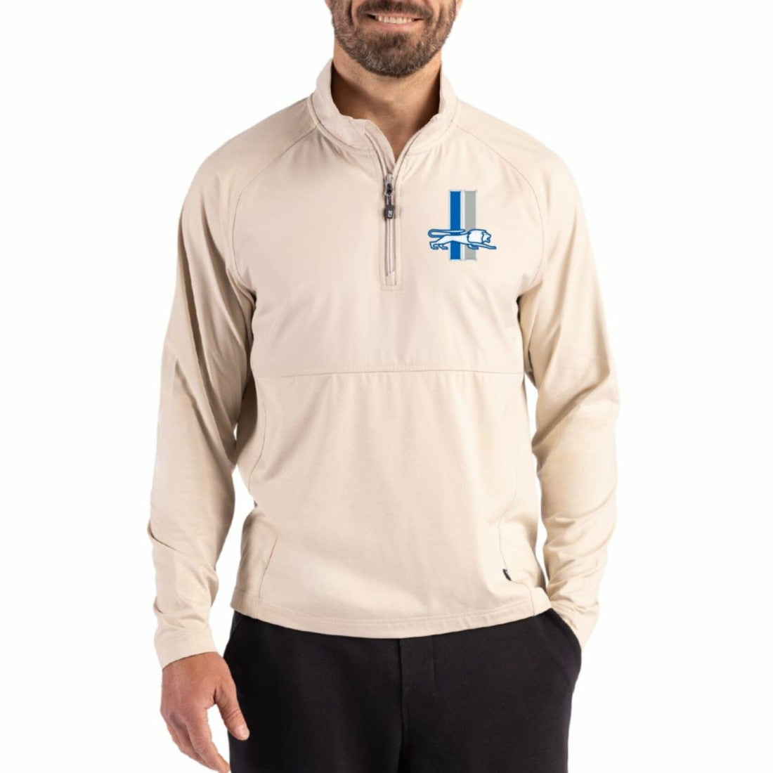 Detroit Lions Cutter & Buck Adapt Eco Knit Hybrid Recycled Quarter-Zip Jacket Light Brown | NFL