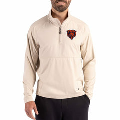 Chicago Bears Cutter & Buck Adapt Eco Knit Hybrid Recycled Quarter-Zip Jacket Light Brown | NFL