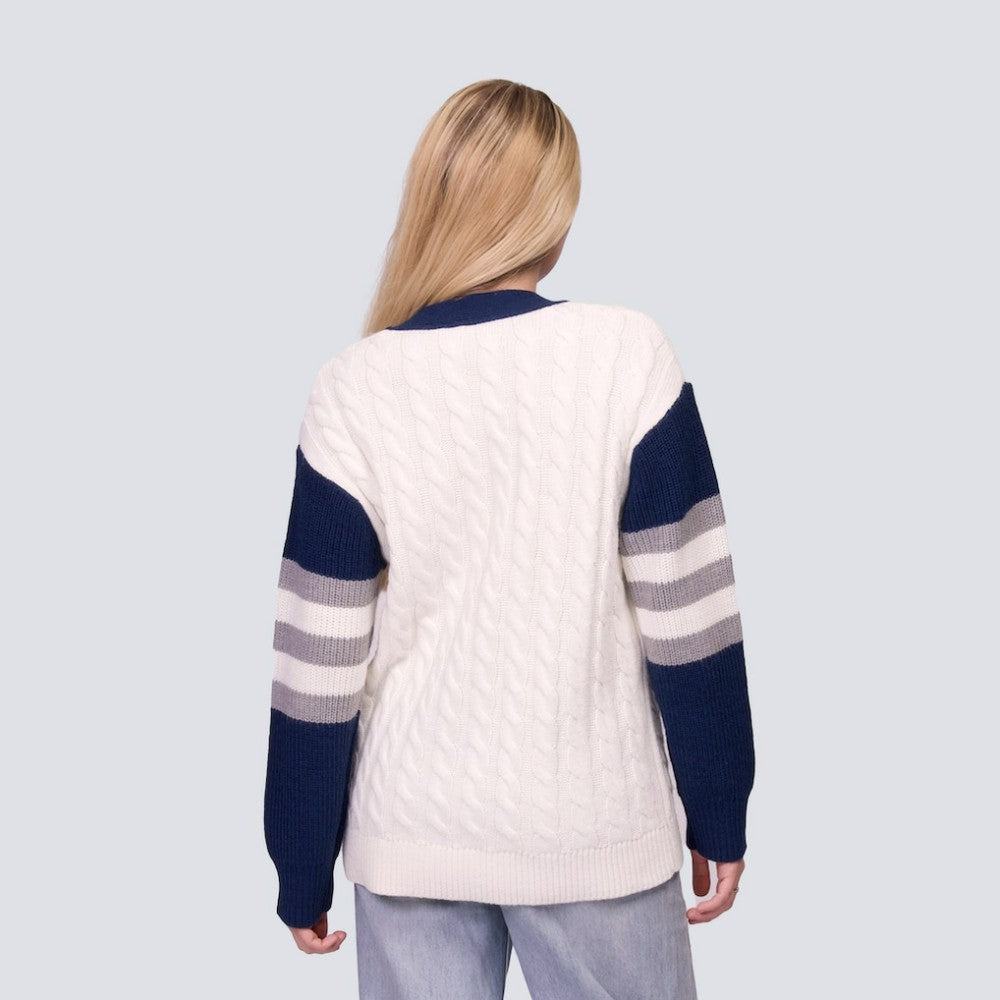 New York Yankees Lusso Women's Shyla Knit V-Neck Full-Zip Sweater - MLB