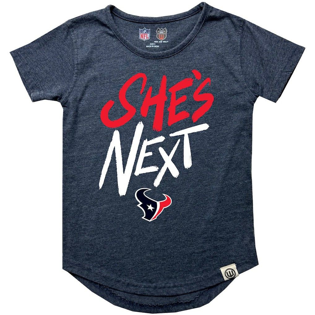 Houston Texans Wes & Willy Girls Youth She's Next Garment Washed T-Shirt Navy | NFL