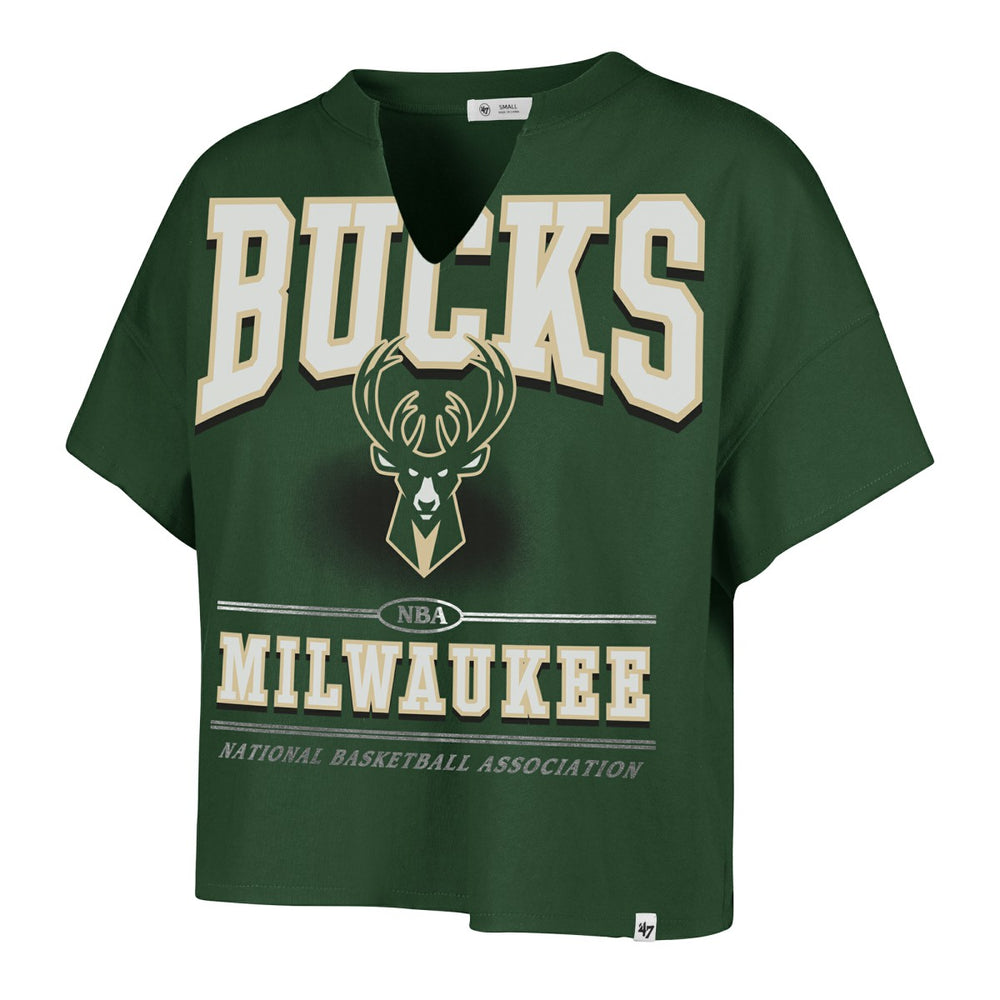 Milwaukee Bucks '47 Women's Elation Oversized Notch Neck T-Shirt Hunter Green - NBA