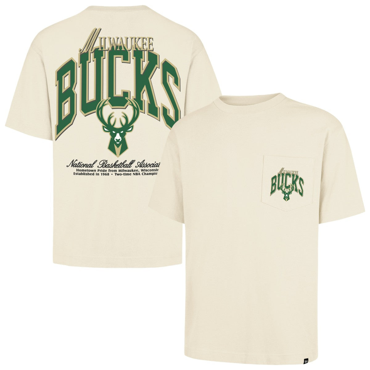 Milwaukee Bucks '47 Unisex Crossover Collection Foundation Pocket T-Shirt Cream - NBA