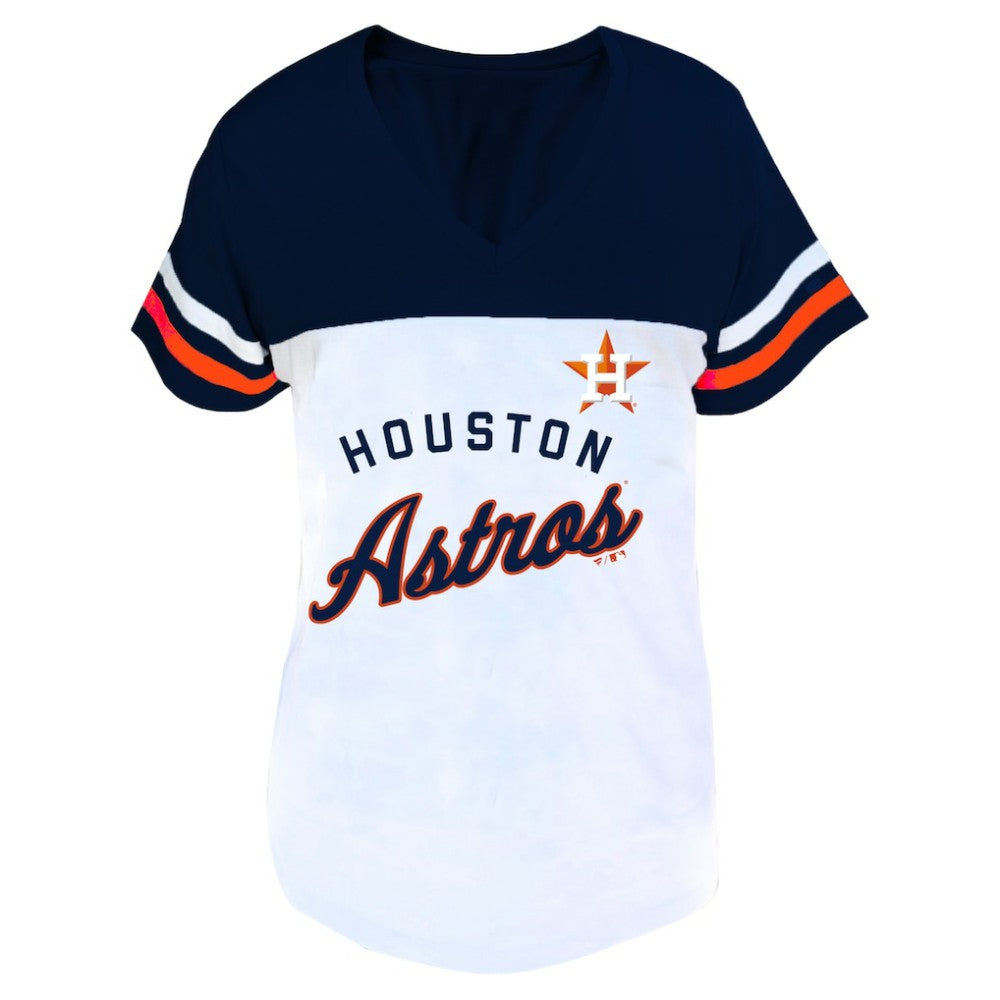 Houston Astros Profile Women's Plus Size Two-Stripe V-Neck T-Shirt - MLB