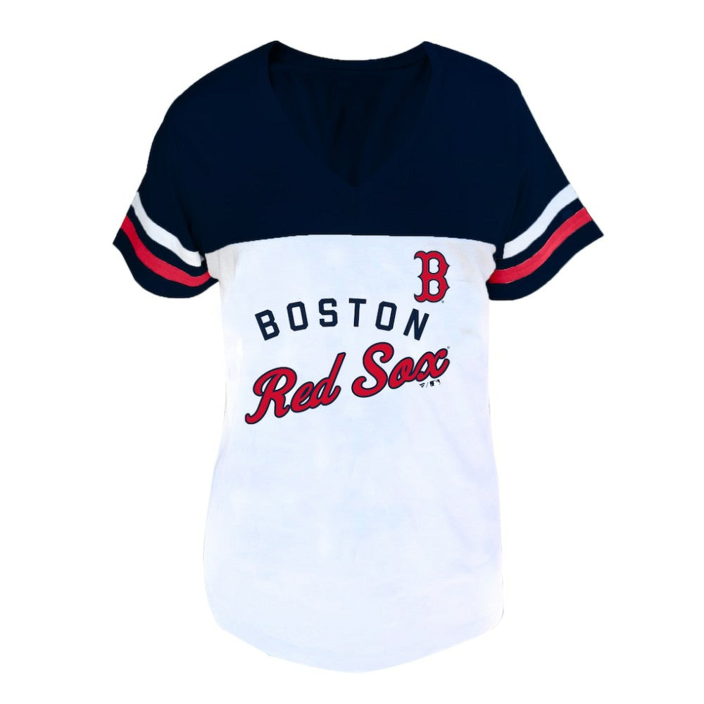 Boston Red Sox Profile Women's Plus Size Two-Stripe V-Neck T-Shirt - MLB