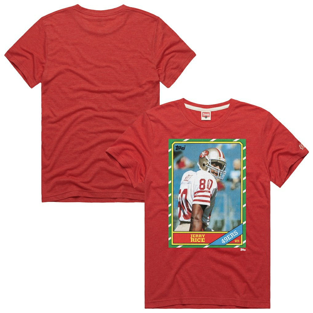 Jerry Rice San Francisco 49ers Homage Unisex NFL Topps Trading Card Tri-Blend T-Shirt Scarlet | NFL