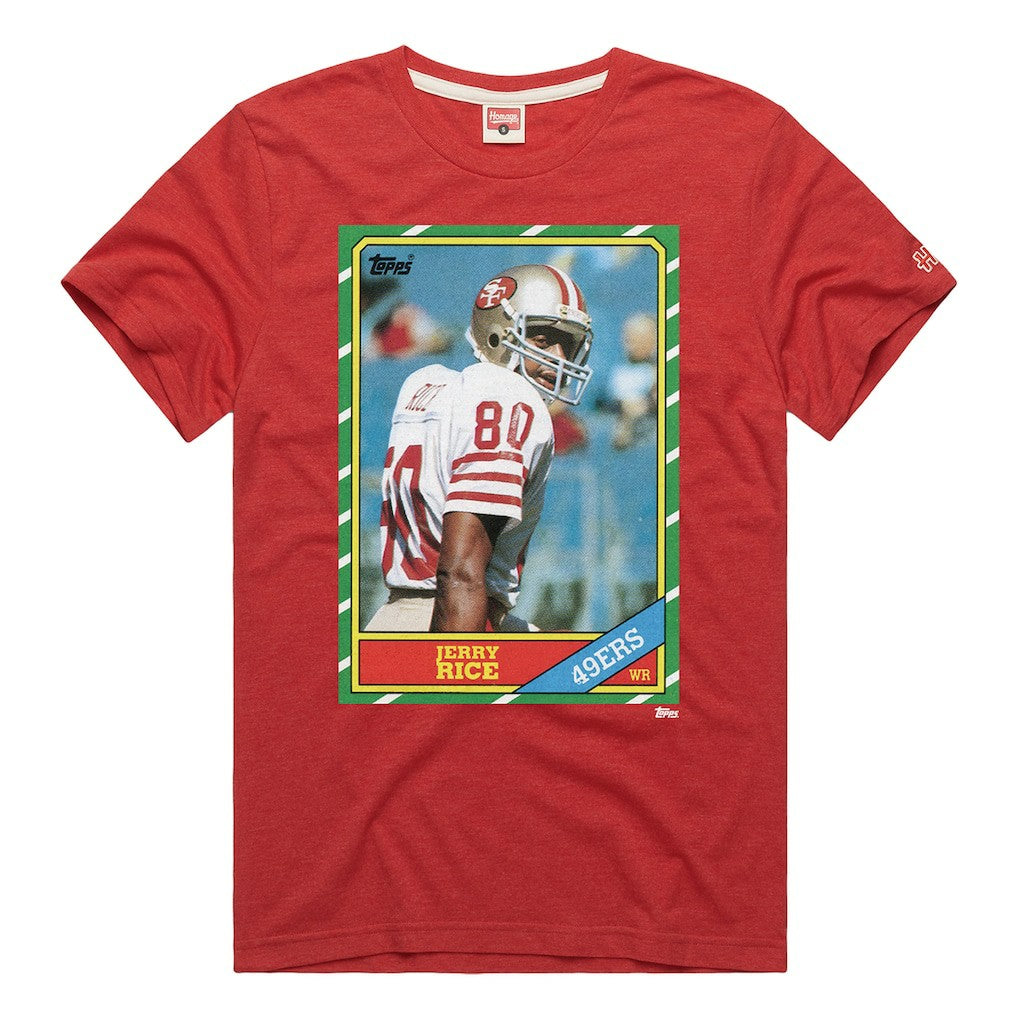 Jerry Rice San Francisco 49ers Homage Unisex NFL Topps Trading Card Tri-Blend T-Shirt Scarlet | NFL