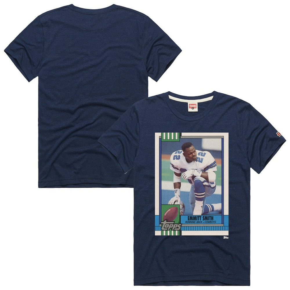 Emmitt Smith Dallas Cowboys Homage Unisex NFL Topps Trading Card Tri-Blend T-Shirt Navy | NFL