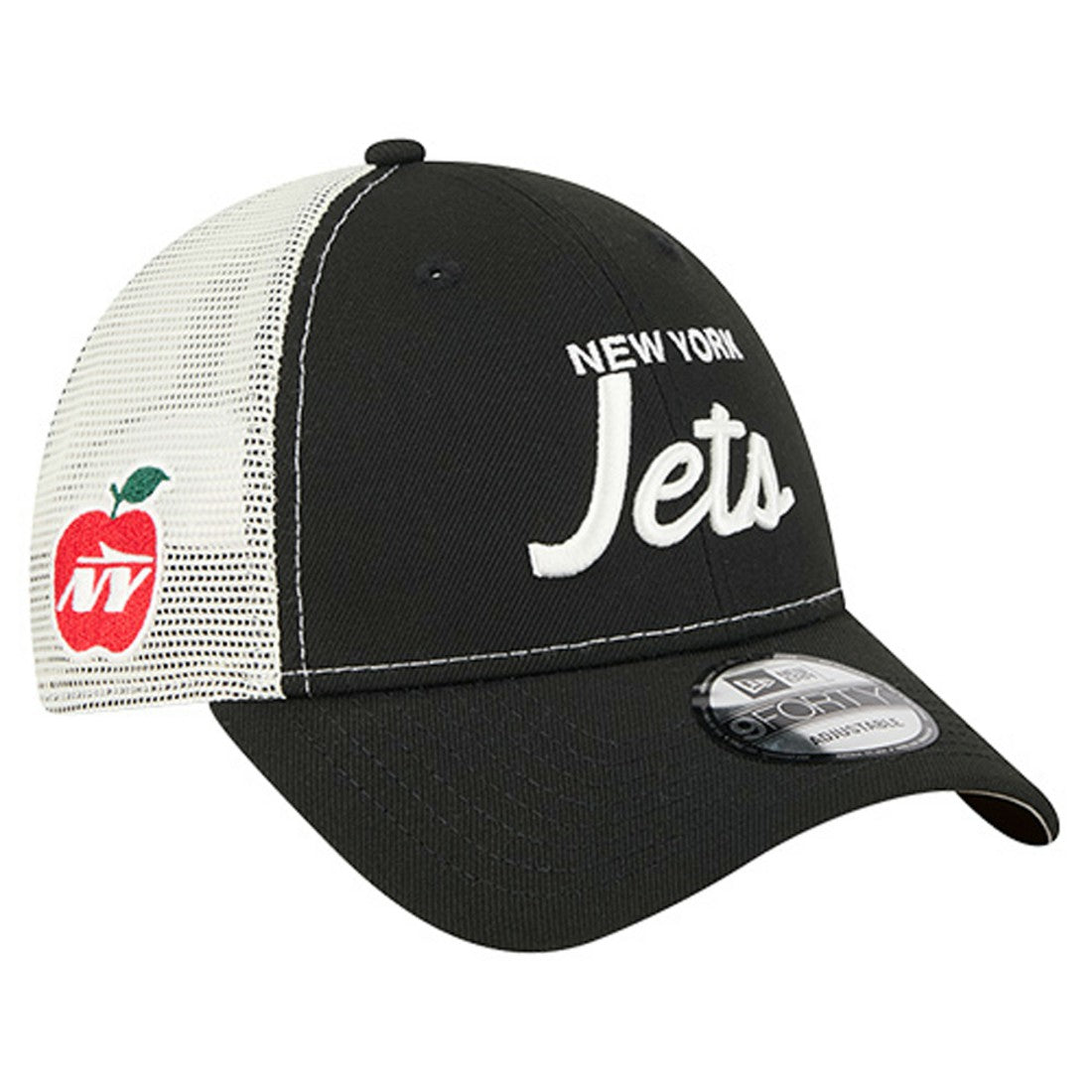 New York Jets New Era Apple Trucker 9FORTY Adjustable Hat Black | NFL