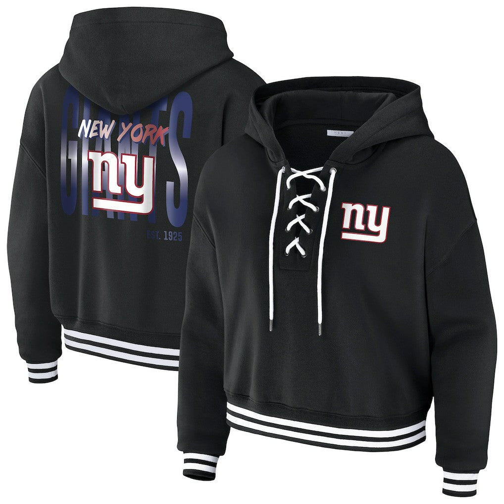 New York Giants WEAR by Erin Andrews Women's Lace-Up Fleece Hoodie Black | NFL