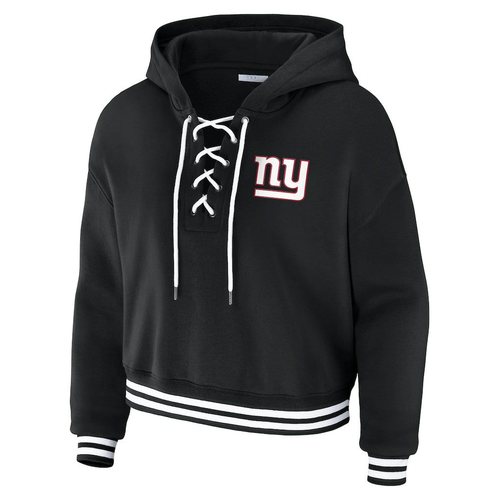 New York Giants WEAR by Erin Andrews Women's Lace-Up Fleece Hoodie Black | NFL