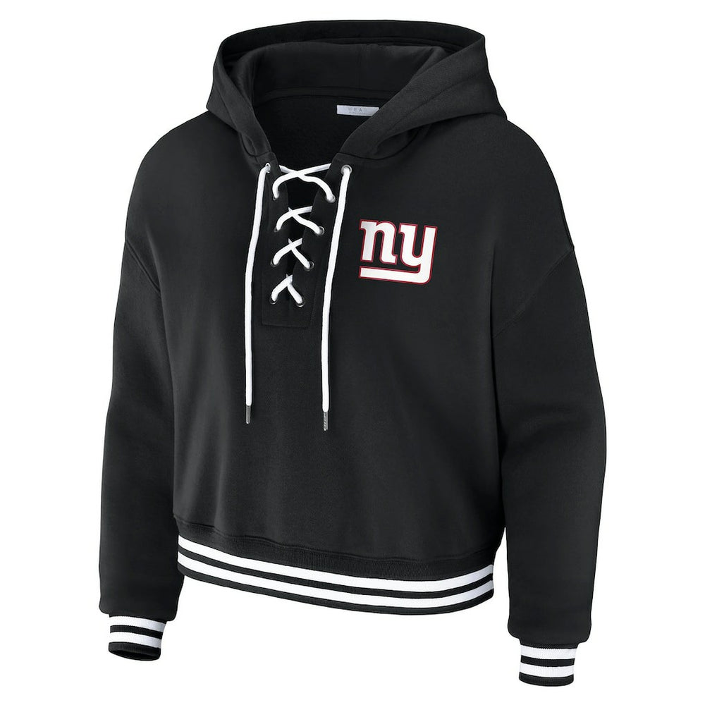 New York Giants WEAR by Erin Andrews Women's Lace-Up Fleece Hoodie Black | NFL