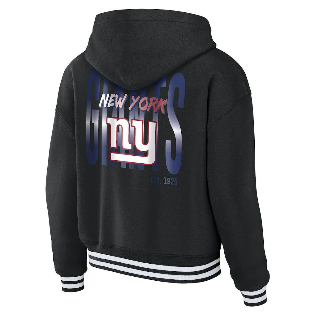 New York Giants WEAR by Erin Andrews Women's Lace-Up Fleece Hoodie Black | NFL