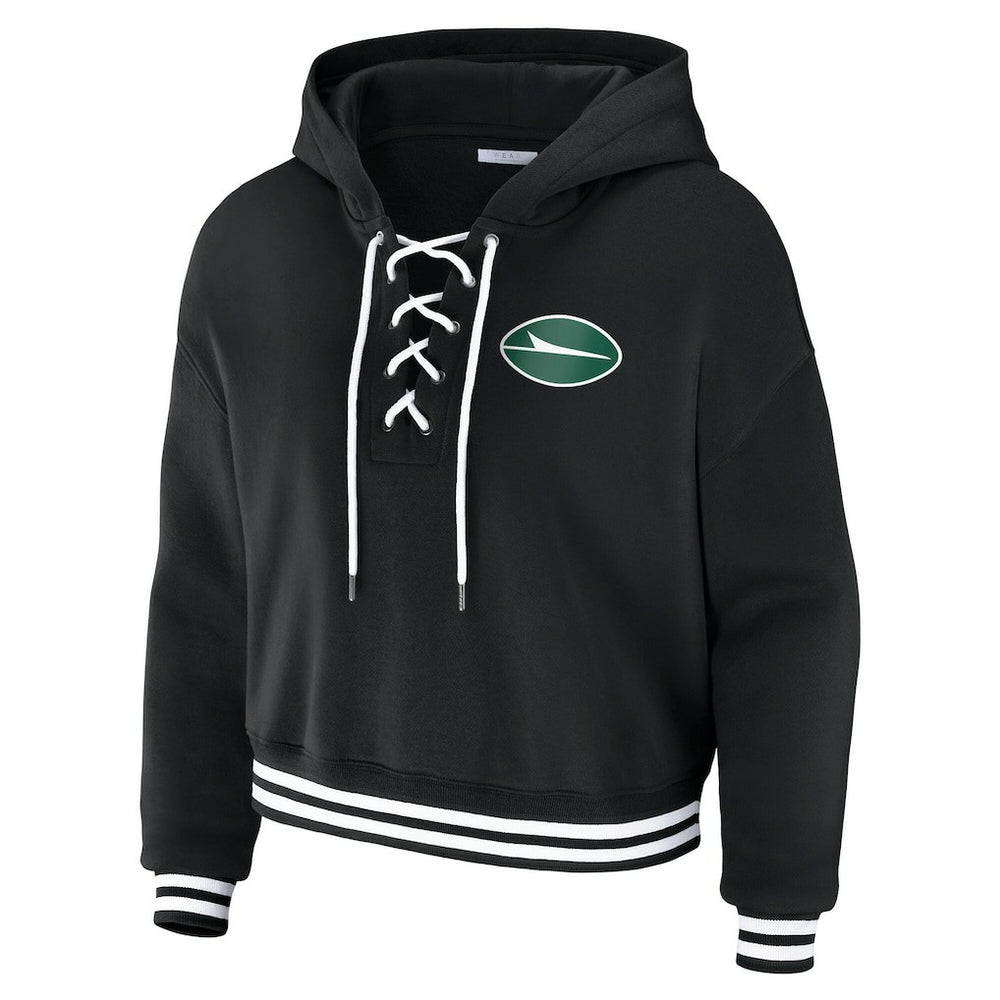 New York Jets WEAR by Erin Andrews Women's Lace-Up Fleece Hoodie Black | NFL