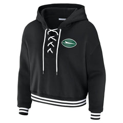 New York Jets WEAR by Erin Andrews Women's Lace-Up Fleece Hoodie Black | NFL