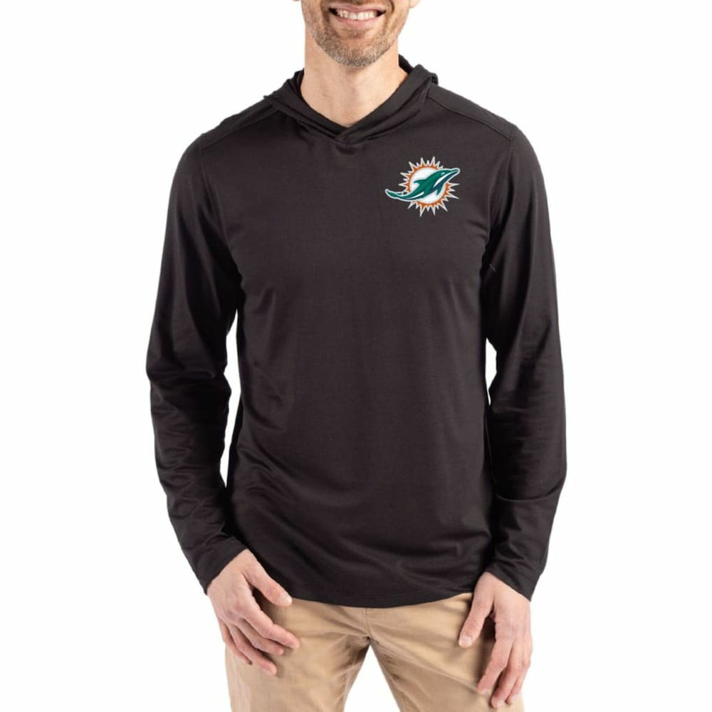 Miami Dolphins Cutter & Buck Coastline Epic Comfort Eco Recycled Long Sleeve Hoodie T-Shirt Black | NFL