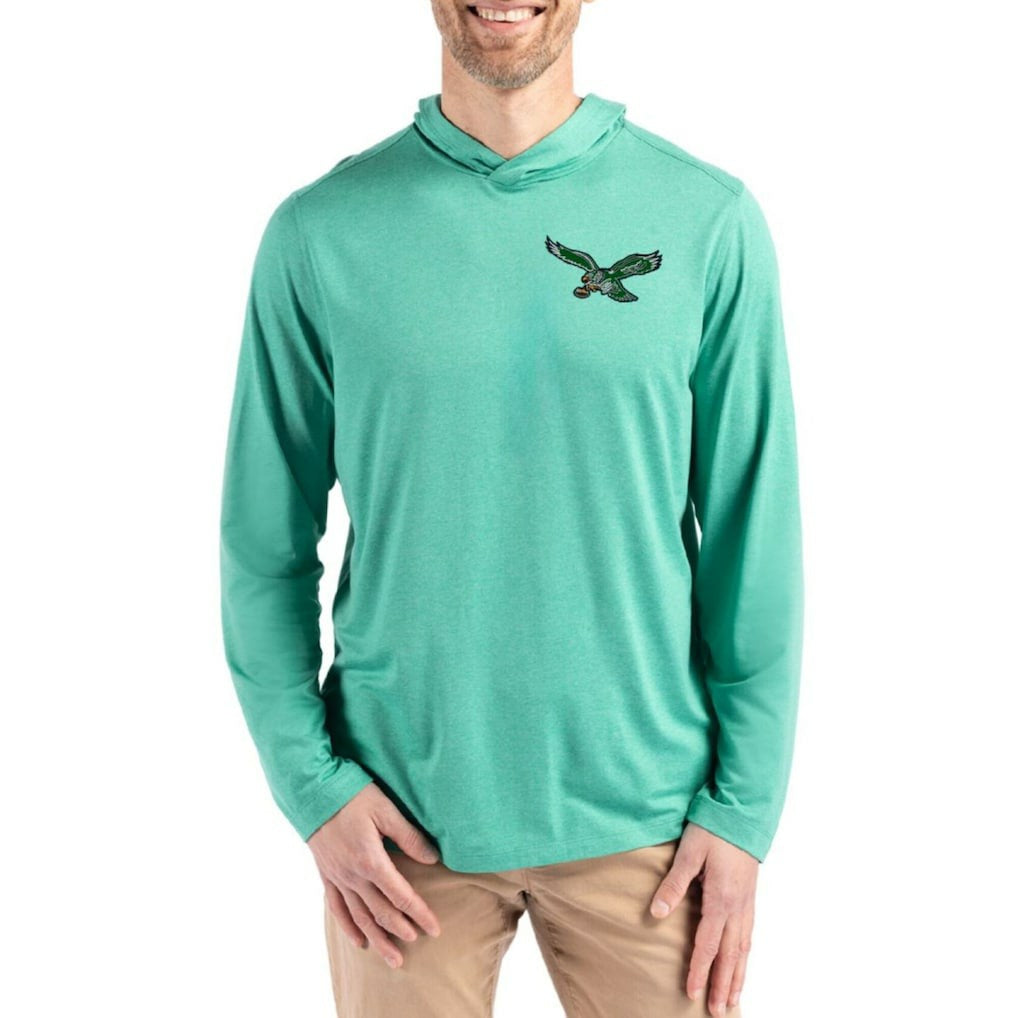 Philadelphia Eagles Cutter & Buck Coastline Epic Comfort Eco Recycled Long Sleeve Hoodie T-Shirt Kelly Green | NFL
