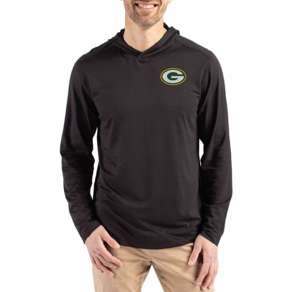 Green Bay Packers Cutter & Buck Coastline Epic Comfort Eco Recycled Long Sleeve Hoodie T-Shirt Black | NFL