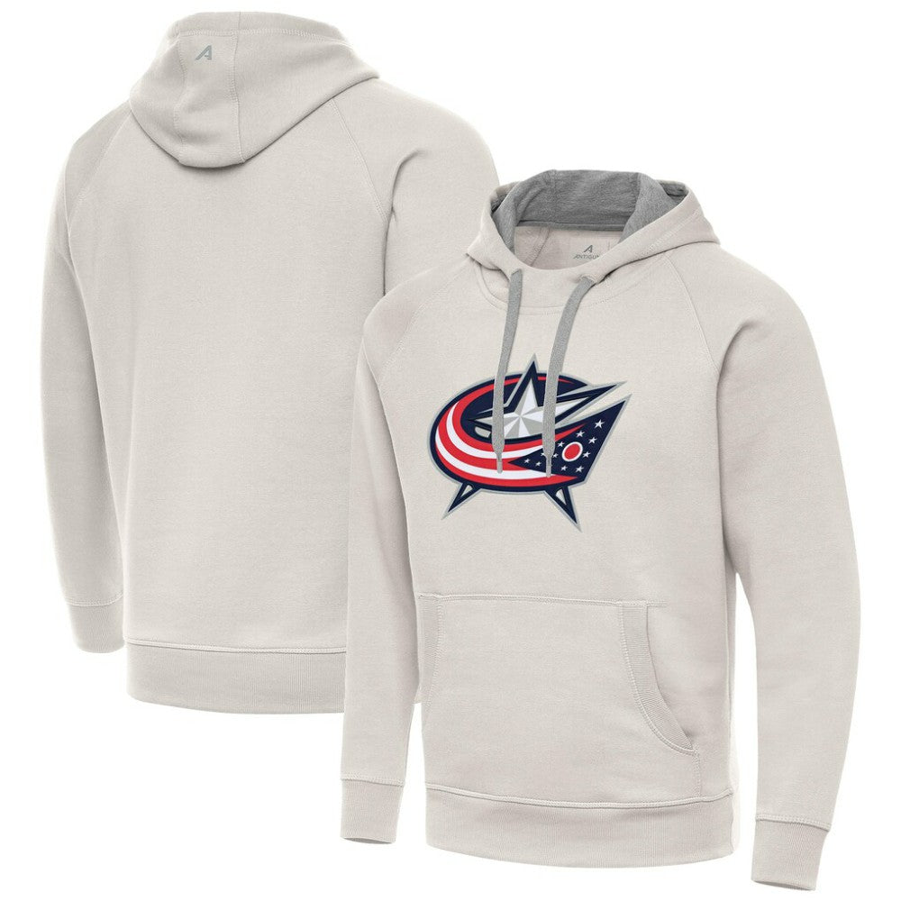 Columbus Blue Jackets Antigua Big Logo Victory Pullover Hoodie - Cream - NHL
