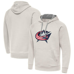 Columbus Blue Jackets Antigua Big Logo Victory Pullover Hoodie - Cream - NHL