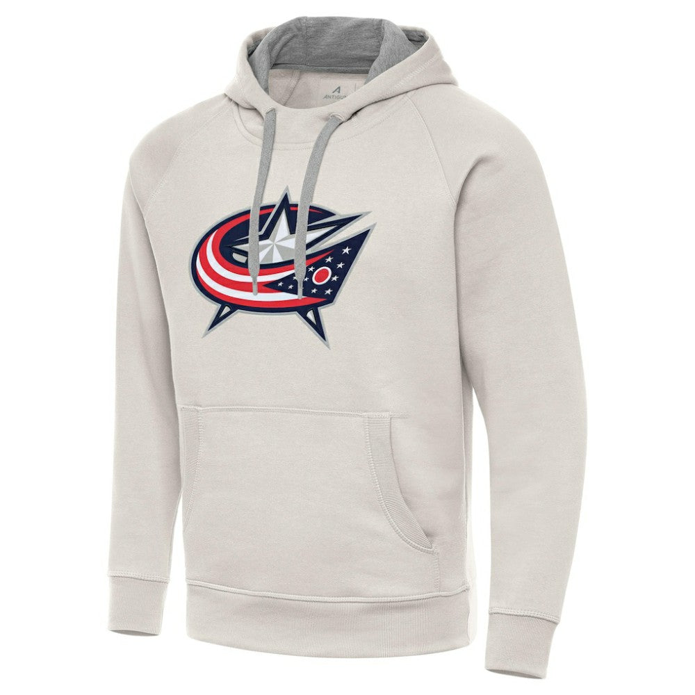 Columbus Blue Jackets Antigua Big Logo Victory Pullover Hoodie - Cream - NHL