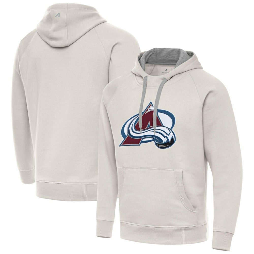 Colorado Avalanche Antigua Big Logo Victory Pullover Hoodie - Cream - NHL