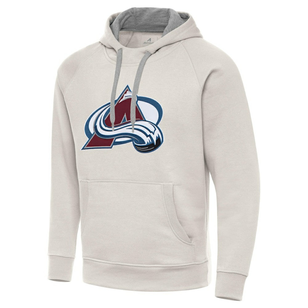 Colorado Avalanche Antigua Big Logo Victory Pullover Hoodie - Cream - NHL