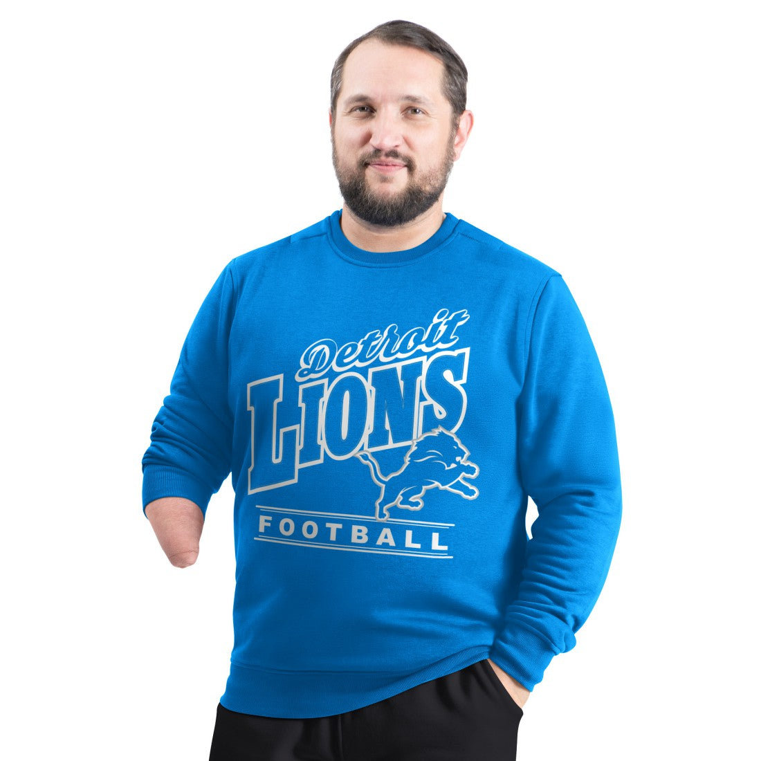 Detroit Lions G-III Sports by Carl Banks Adaptive Headliner Team Name Graphic Fleece Pullover Sweatshirt Blue | NFL