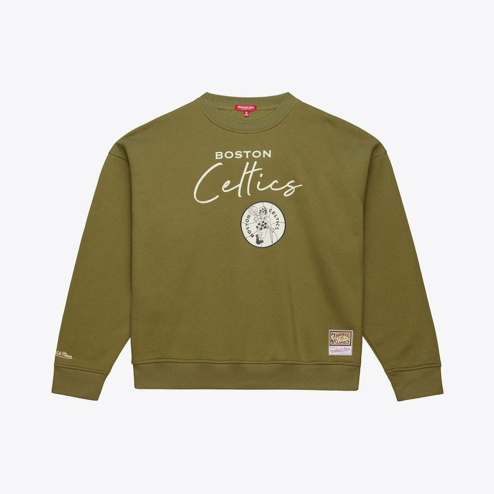 Boston Celtics Women's Lightweight Script Sweatshirt Olive - NBA