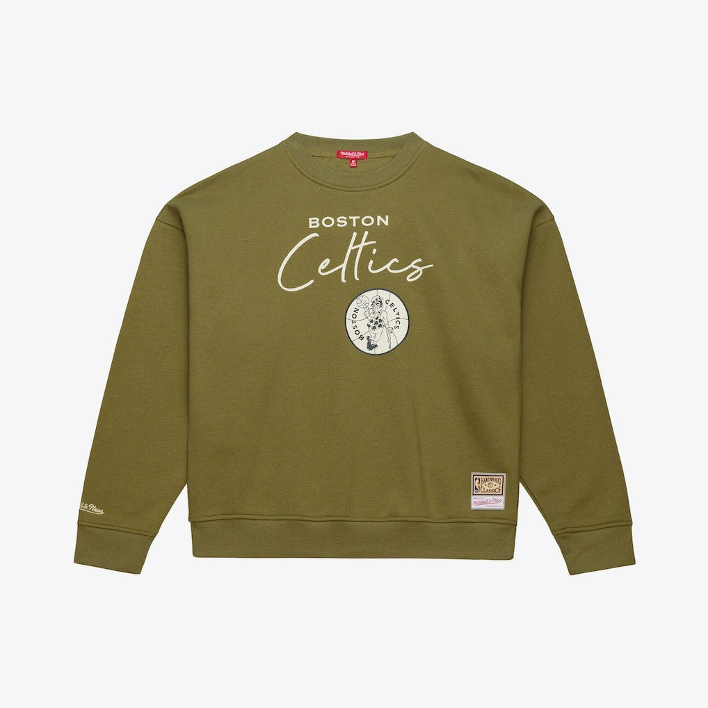 Boston Celtics Women's Lightweight Script Sweatshirt Olive - NBA