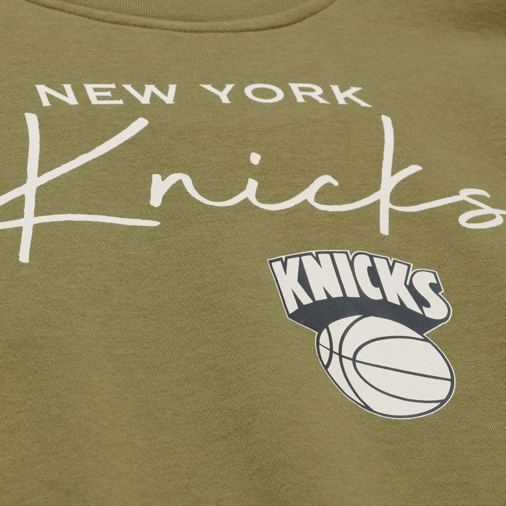 New York Knicks Women's Lightweight Script Sweatshirt Olive - NBA