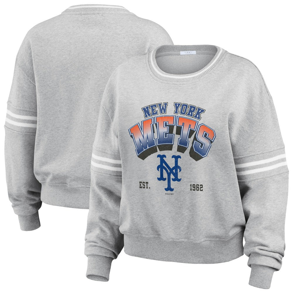 New York Mets WEAR by Erin Andrews Women's Sleeve Stripe Fleece Sweatshirt - MLB