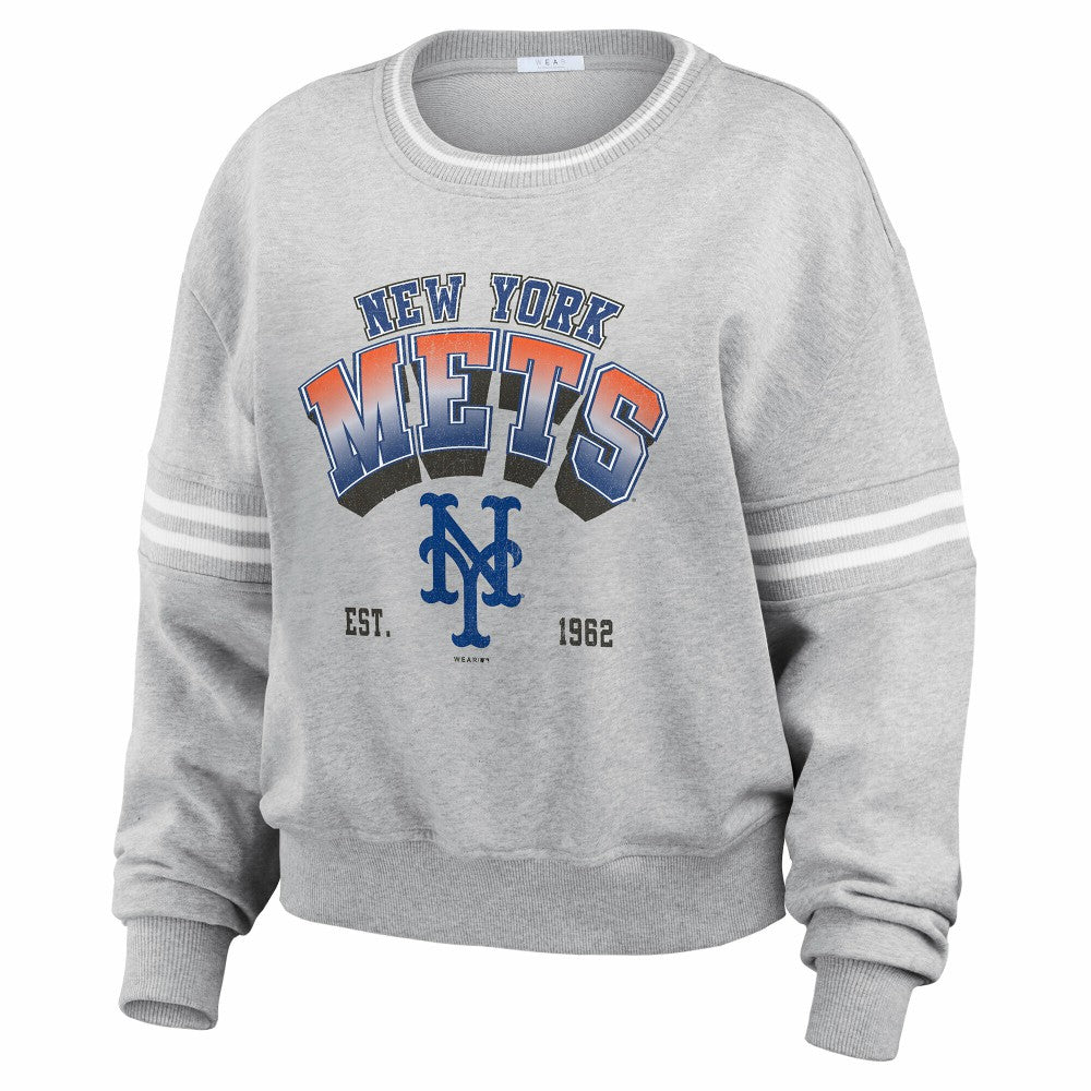 New York Mets WEAR by Erin Andrews Women's Sleeve Stripe Fleece Sweatshirt - MLB