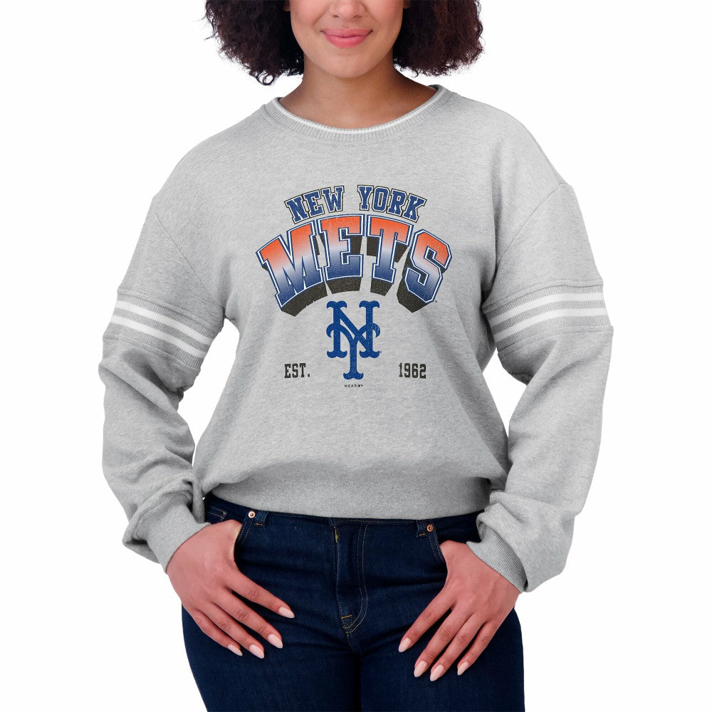 New York Mets WEAR by Erin Andrews Women's Sleeve Stripe Fleece Sweatshirt - MLB