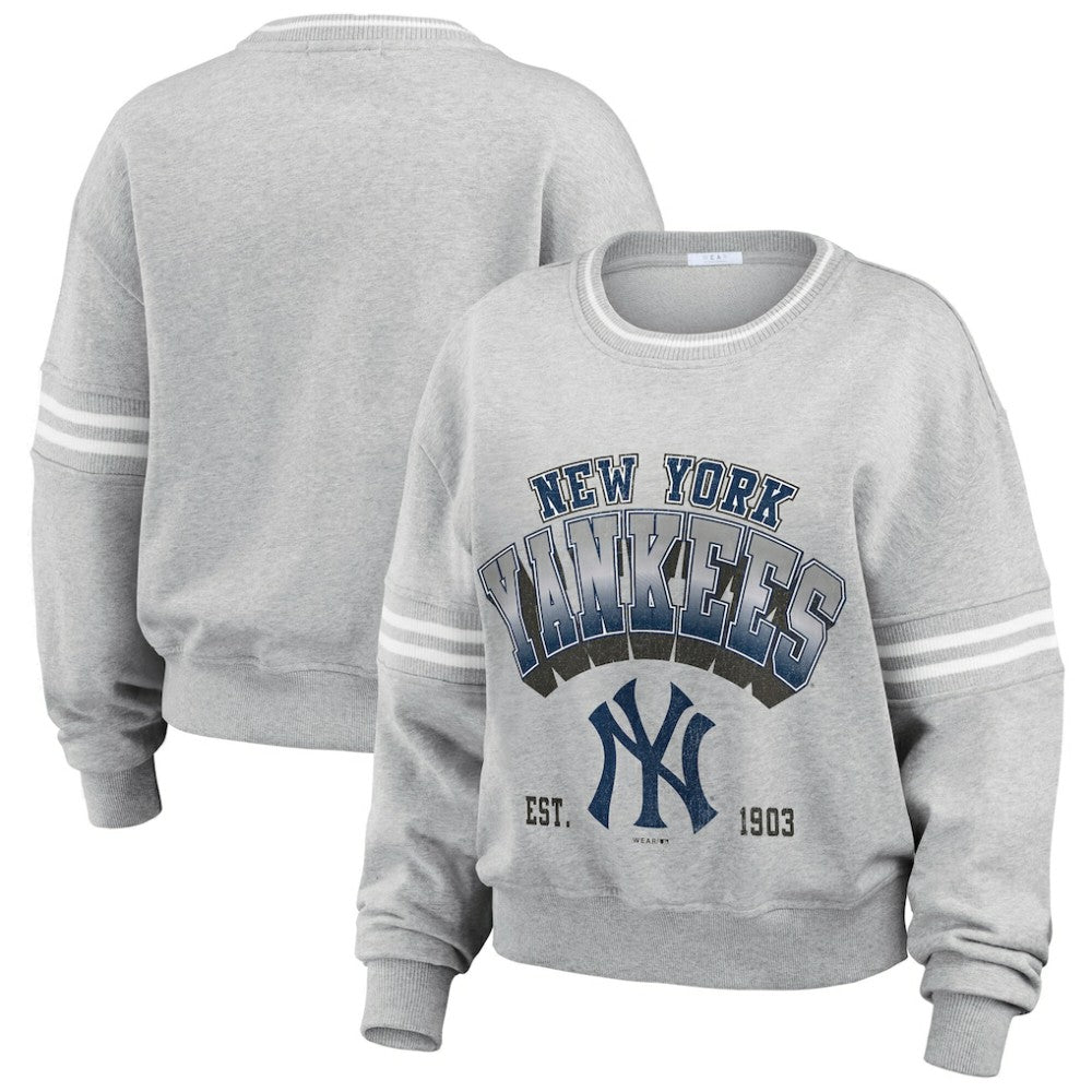 New York Yankees WEAR by Erin Andrews Women's Sleeve Stripe Fleece Crewneck Sweatshirt - MLB