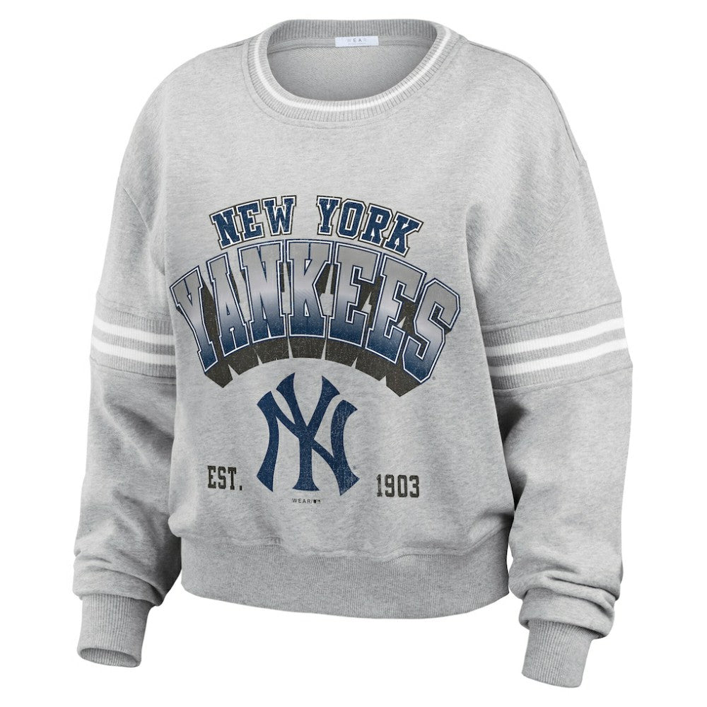 New York Yankees WEAR by Erin Andrews Women's Sleeve Stripe Fleece Crewneck Sweatshirt - MLB