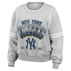 New York Yankees WEAR by Erin Andrews Women's Sleeve Stripe Fleece Crewneck Sweatshirt - MLB