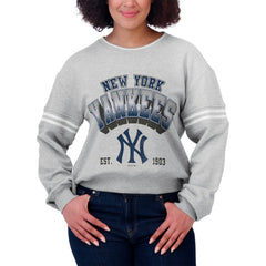 New York Yankees WEAR by Erin Andrews Women's Sleeve Stripe Fleece Crewneck Sweatshirt - MLB