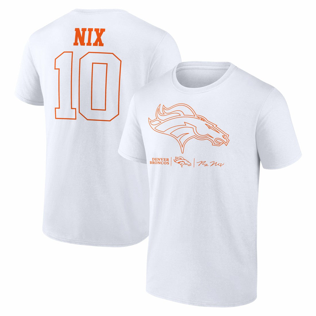 Bo Nix Denver Broncos Outline Player T-Shirt White | NFL
