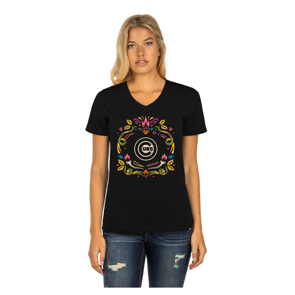 Chicago Cubs New Era Women's Día de los Muertos V-Neck T-Shirt - MLB