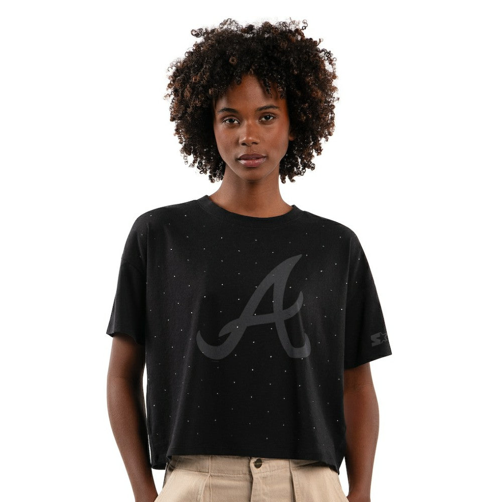 Atlanta Braves Starter Women's Rhinestone Sprinkle Boxy Cropped T-Shirt - MLB