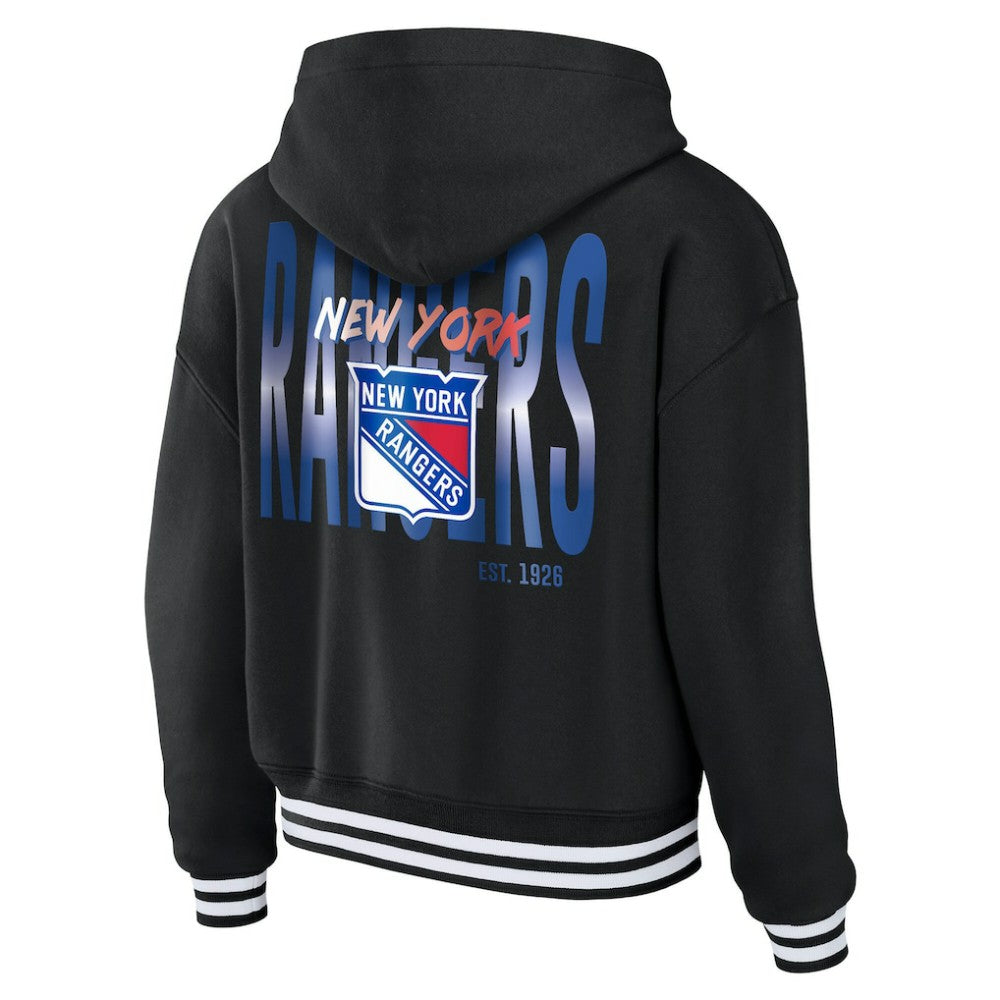 New York Rangers WEAR by Erin Andrews Women's Cropped Lace-Up Hoodie - Black - NHL