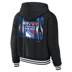 New York Rangers WEAR by Erin Andrews Women's Cropped Lace-Up Hoodie - Black - NHL